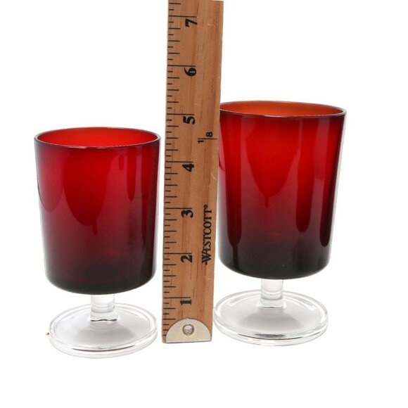 Vintage 70s Cristal D'Arques of France Cavalier Wine Goblets Glasses Ruby Red x5 - Picture 4 of 13